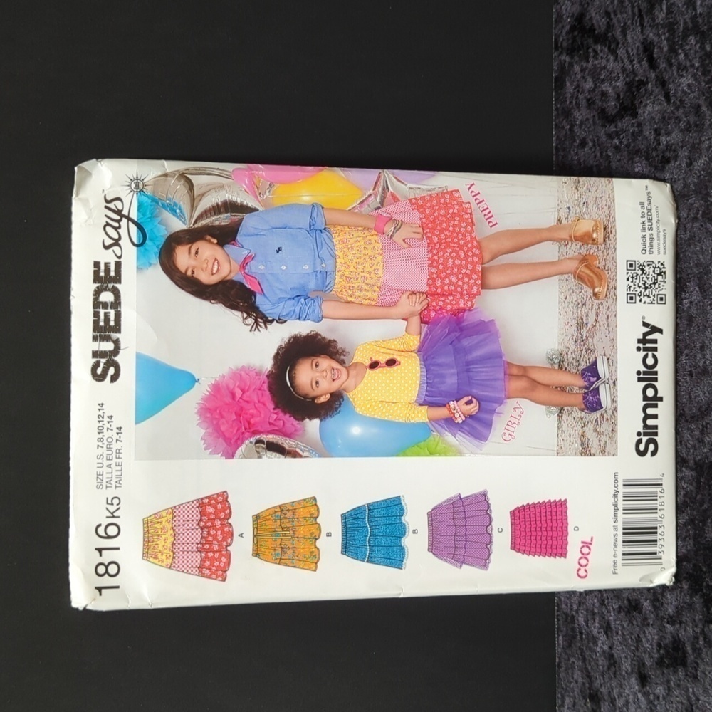Simplicity 1816 K5 Unused/Uncut Girl's Skirt Sewing Patterns Sizes 7-14